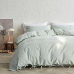 Simple&Opulence Linen Duvet Cover Set King,Soft Breathable Linen Cotton Blend Bedding Set,Elegance Quilt Cover with Bow Tie,Luxury Hotel Quality,Ideal for Girls or Romantics (Mint Green,230x220cm)