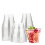 MATANA 30 Clear Hard Plastic Cups, Tumblers with Silver Glitter (255ml / 9oz) - Sturdy & Reusable - Birthdays, Weddings, Anniversary, Christmas, BBQ, Picnic, Parties