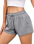 iClosam Women's 2 in 1 Sports Shorts Summer Running Shorts Breathable Quick Dry Gym Shorts Athletic Shorts for Workout Training Yoga Jogging Grey