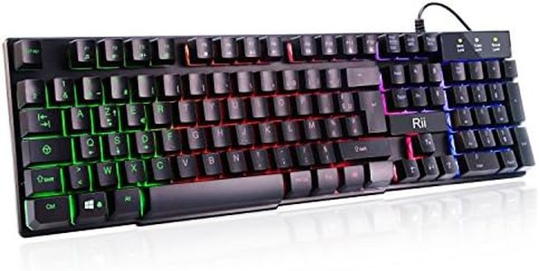 Rii Clavier Gamer - AZERTY - Nouveau Clavier USB Filaire - 105 Touches Semi-Mécaniques - 5 Couleurs LED Rétro - 11 Raccourcis Multimédia - pour PC Mac - PS4 PS5 - Noir