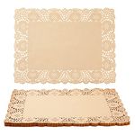 100-Pack Brown Rectangle Disposable Placemats - Fall Lace Paper Doilies for Wedding Table, Thanksgiving, Party (15.5x11.7 in)