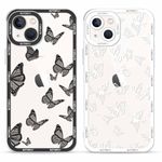 Yoedge 2 Pack Cute Transparent Print Suitable for iPhone 13 6.1 Inch Phone Case, Butterfly Pattern Aesthetic Shell Soft TPU Silicone Shock-Absorbing Cover, Suitable for Women and Girls…