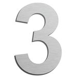 Ywonoby House Numbers - 3 Inch Self Adhesive Metal Stainless Steel Door Numbers Stickers for House Mailbox Apartment Hotel Courtyard - Silver(3)