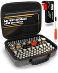 AKIELO+ Battery Storage Case with Battery Tester and Screwdriver Included – Clutter-Free Battery Organiser Storage Case Holder – Holds 150+ Batteries AAA, AA, C, D, 9V (Not Included)