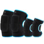 ONTYZZ Soft Adjustable Knee and Elbow Pads with Thickened SBR Pads for Kids Protective Gear Set for Cycling Dancing Volleyball Skateboarding Soccer Hockey Blue/M