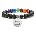 Jovivi 7 Chakra Bracelet Natural Gemstone Yoga Beads Reiki Healing Crystals Beaded Stone Stretch Bracelets with Inspirational Charm, 7 inch, Stone