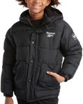 Reebok Boys' Winter Coat - Heavyweight Quilted Puffer Snow Parka - Weather Resistant Ski Jacket for Boys (8-20), Size 10-12, Premium Black