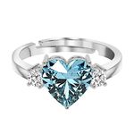 Clara 925 Sterling Silver Sky Blue Heart Ring with Adjustable Band | Rhodium Plated, Swiss Zirconia | Gift for Women & Girls