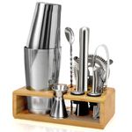 GANGANWU 10-Piece Cocktail Shaker Set with Wooden Stand, 750ml Stainless Steel Bartender Kit, Professional Bartender Kit for Home Bar, Cocktail Making Kit Gift for Bar