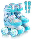 Sportneer Roller Skates Kids Girls, 4 Sizes Adjustable Kids Roller Skates with Protective Gears Roller Skates Girls with 8 Light up Wheels for Kids Age 5-8 6-12 Youth Beginner Indoor Outdoor Use, M