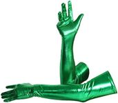 Seeksmile Unisex Shiny Metallic Spandex Gloves Adult Long Halloween Christmas Costume Hand Glove, Green, 56 CM/22 inches