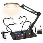 Magnetic Helping Hands with 10X Magnifying Lamp,Larger Sturdy Base 4-Flexible Magnetic Arms 6 Holder Pillars, lighted magnifying glass for Repair circuit board.