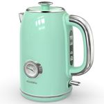 KitchMix Electric Tea Kettles1500W for Boiling Water, 1.7L Stainless Steel Tea Kettle with Thermometer, Auto Shut-Off & Boil-Dry, Cool Touch Handle, BPA Free Kettle & Hot Water Kettle (Green)