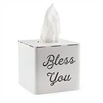 AuldHome White Tissue Box Cover; Enamelware Square Distressed Farmhouse Vintage Style Decor Tissue Holder