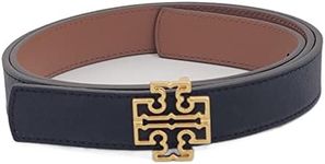 Tory Burch 141739 Britten Logo Black/Classic Tan With Gold Hardware Reversible 1 Inch Width Women's Belt (Medium)