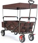 FUXTEC folding/foldable wagon - hand cart - garden trolley - carriage of children - outdoor - asphalt - hiking trail - hard ground - removable canopy – rear bag - 4 wheels – cover – CT-500 Brown