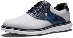 FootJoy Men's Traditions Golf Shoe, White/Navy Camo, 10