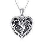 SOULMEET Heart Shaped Bird Locket Necklace That Holds Pictures Photo Sterling Silver Animal Jewelry Personalized Locket Necklace, Metal, Cubic Zirconia