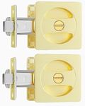 Leydebong 2 Pack Gold Privacy Sliding Door Lock Square Contemporary Pocket Door Hardware Pocket Door Lock Flush Pocket Door Lock for Bed/Bath/Barn Invisible Recessed Door Lock, Finish in Satin Brass