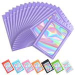 Funfery 100 pcs Purple Smell Proof Holographic Bags Packaging Bags,Clear Resealable Odor Proof Bags Foil Pouch Zipper Bag for Food Storage,Lipgloss,Jewelry,Eyelash Packaging for Small Business(4x6In)