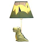 HERBESTBAY Kids Table Lamp, Dinosaur Lamp Design Bedside Table Lamp, 13 Inch Tall Desk Lamp with Barrel Lampshade for Boys Bedroom Décor, Come with an LED Bulb (Green Dinosaur)