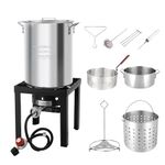 ROVSUN 30QT Turkey Fryer & 10QT Fish Fryer Kit w/ 55,000BTU Propane Stove, Aluminum Outdoor Deep Fryer & Seafood Boiler Steamer w/Baskets, Thermometer, Marinade Injector, Turkey Rack & Rack Lifter