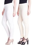 Lyra Cotton Premium Churidar Leggings for Women (Pack of 2) White,Cream