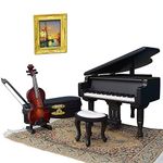 iLAND Miniature Dollhouse Accessories of Piano Music Box & Miniature Violin on 1:12 Scale, Romantic Gift for Musicians, Timeless Melody The Castle in The Sky (Classic)