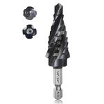 Step Drill Bit for Metal Wood 1/4"-3/4", 4-Spiral Flutes, M35 HSS Cobalt Unibit, 1/4" Hex Shank, Al-Ti-N Coated Drill Bit for Drilling 9 SAE Size Holes in Stainless Steel Aluminum Wood Plastic