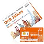 International Data SIM Card 12GB 30Days, 5G/4G LTE Coverage in USA and 49 Countries |UK, Europe, Asia, Oceania Prepaid Travel Data Only SIM for Portable WiFi Mobile Hotspot, Tablet, No Contract