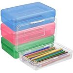 BELLE VOUS Plastic Pencil Storage Box (4 Pack) - L20 x W11.5 x H5.5cm / 7.87 x 4.53 x 2.17 Inches - Large Assorted Colour Boxes - Organiser Case for Painting Brush, Pencils, School & Office Supplies