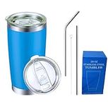 Stainless Steel 500ml Tumbler with Lid and Stainless Steel Straw, Double Wall Vacuum Insulated Travel Mug for Hot & Cold Drinks, BPA Free and Perfect for Gifts (Lake Blue)