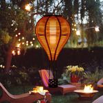 Livinlarge Hanging Flame Lanterns Outdoor Garden Decor Hot Air Balloon Solar Rattan Lantern Flickering Solar Lights for Trees Patio Lawn Yard Porch Decorative 1 Pack（Austin Natural Brown）