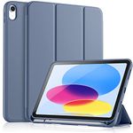 Vobafe Case for iPad 10th Generation Case 2022, IPad 10 Case with Flexible TPU Back & Trifold Stand, Protective Cover with Pencil Holder for iPad 10.9 Inch, Auto Wake/Sleep, Blue Grey