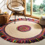 Bucket fly Jute Natural Reversible Rugs Round Braided Floor Carpet for Living Room, Door mat, Bedroom, Dining, Office (90 cm Round)