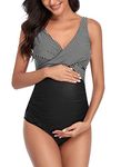 SUMMERSUNSHINE Maternity One Piece Swimwear Front Cross Pregnancy Swimsuit Bathing Suit Maternity Bikini, Black Stripes, L