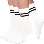 AGUTIUN 3/6 Pairs Pilates Grip Socks Yoga Socks with Grips for Women Non Slip High Socks, Bb - White Stripe 3 Ps Grip Socks for Women, One Size