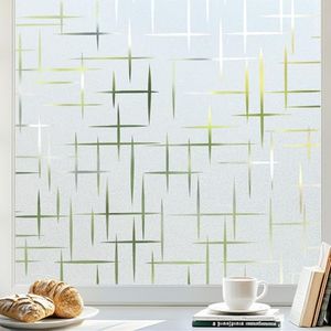 rabbitgoo 3D Window Privacy Film, Frosted Glass Film for Doors, Non-Adhesive Window Cling, Static Cling Frosting Decorative Window Sticker for Home Office UV Protection, Cross Pattern 90 x 200 cm