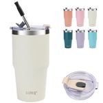 20oz Insulated Tumbler, Double Wall Vacuum Water Bottle with Straw and Lid, Stainless Steel Travel Coffee Mug, Reusable Thermal Cup for Hot&Cold Beverages, Fit in Cup Holder(Ivory)