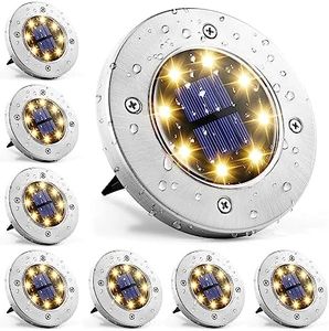 FLEXZEN Solar Outdoor Ground Disk Lights - 8 Pack Solar Cool White LED Waterproof Side Walk Disk Pathway Patio Steps Walkway Landscape