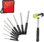 9-Piece Roll Pin Punch Set and 1 Double Faced Mallet, Mechanics Punch Hand Pin Remover Tool for Jewelers, Watch Makers, Repairs and Crafts with Storage Bag