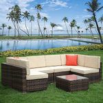 bigzzia Garden Furniture Set, Patio Rattan Dining Table Set Wicker Weave Corner Sofa Seat Glass Coffee Table Conversation Set With Cushions and Pillows For Lawn Backyard Poolside (6 Seats)