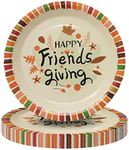 Pandecor 50 Pieces 7 Inches Happy Friends Giving Maple Leaf Disposable Dessert Plates for Thanksgiving Day Party Autumn Tableware Set