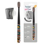 Flipper Toothbrush Cover & Toothbrush Flp Twigo Basic Combo Pack, Soft Bristles, For Adults, Made in Malaysia - Smoke