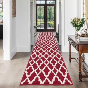 SHACOS Alfombra de Pasillo Rojo 60x240cm Alfombra Corredor Pasillo Antideslizante Larga Lavable Alfombra de Área Larga Moderna Navideña para Pasillo Cocina Lavandería