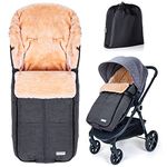 Orzbow Universal Footmuff for Stroller,Waterproof Pushchair Footmuff with Warm Faux Sheepskin Liner,Removable and Machine Washable,Zippers for Easy to Access,Pockets for Storage (Dark Grey)