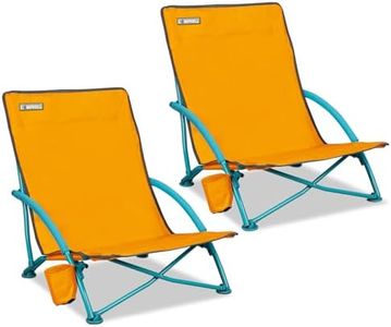 CAMPHILL Low Beach Chairs for Adults 2 Pack,Protable Folding Beach Chair Backpack with Cup Holder,Carry Bag,Reclining Beach Chair for Camping Sand,Orange