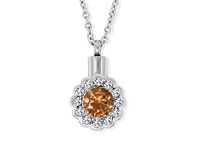 SmartChoice Keepsake Rhinestone Necklace Flower Pendant for Cremation Ashes with Beautiful Presentation Gift Box, Elegant Memorial Jewelry with Stainless Chain and Accessories, (Orange)