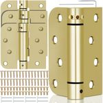 Hicarer 4 Pcs Self Closing Door Hinges 4 Inches Heavy Duty Steel Spring Loaded Hinges with 5/8" Radius Corner for Exterior Interior Doors, Bright Brass