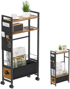 Oppro Narrow Side Tables with Drawer Storage, Small End Table Nightstand with Magazine Rack &Wheels for Small Spaces, Slim Skinny Bedside Telephone Table with Storage Bag for Sofa Bedroom Living Room